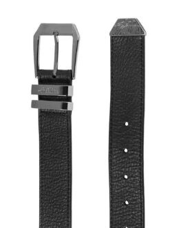 Versace Collection Men's Grained Leather Silver Medusa Logo Belt